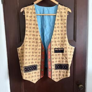 90s Vintage Black & Tan Handmade Western Mixed Print Open Front vest Large / XL